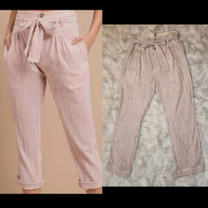 Free People Rumors Yarn Dye Harem Pants Textured High Waist Size 0 Beige Red